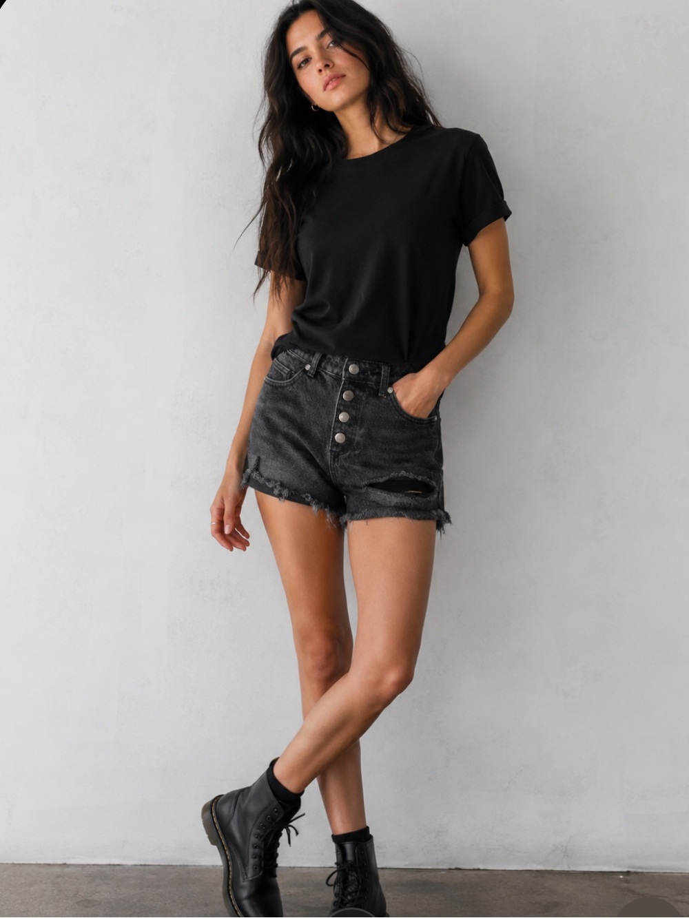 bp Black Distressed Jean Shorts with Frayed Hem